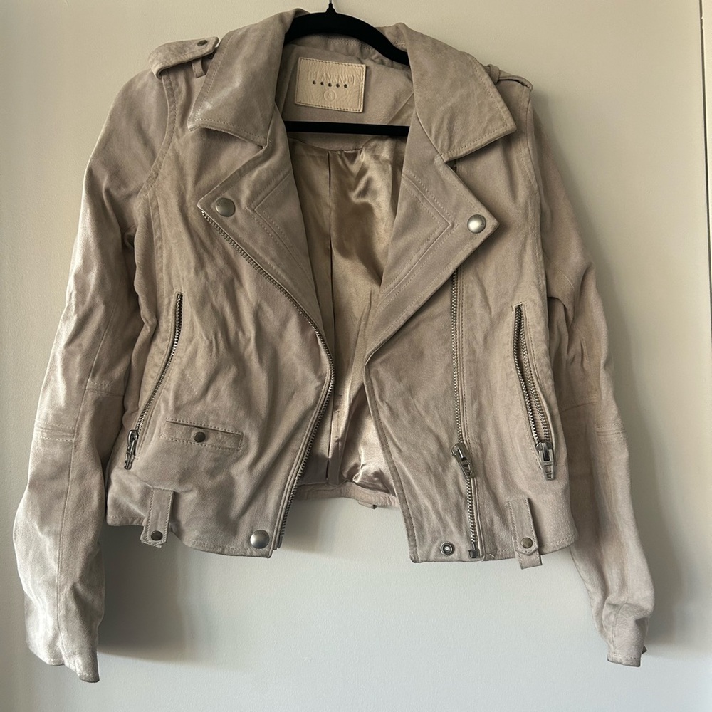 BlankNYC white moto-style suede jacket